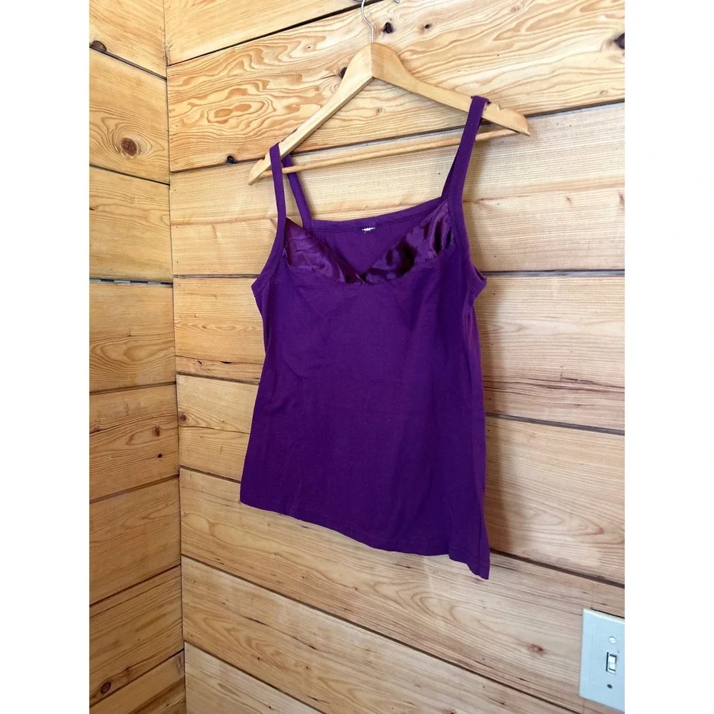 Vintage Tank Top Women Large Deep Purple Square Neck Satin Trim Mixed Media Cami - Picture 2 of 6